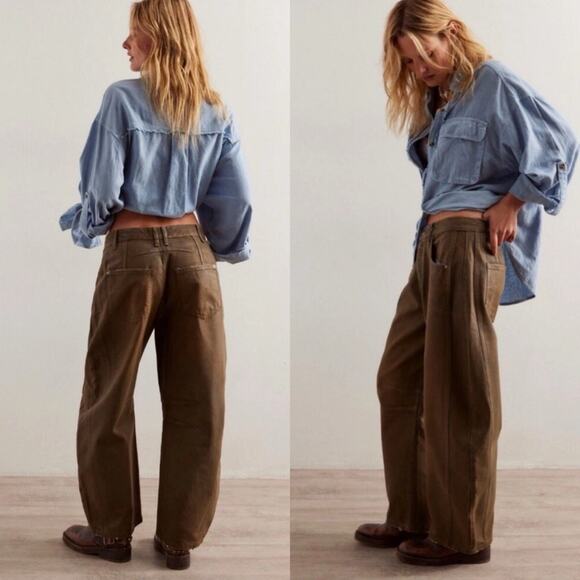 Free People We The Free Good Luck Coated Brown Barrel Leg Jeans Size 28 - Picture 16 of 16